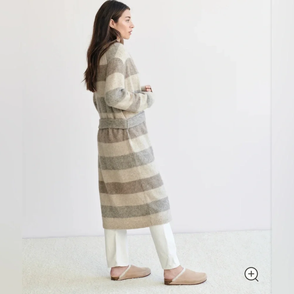 Jenni Kayne Belted Sweater Coat in Oatmeal Stripe, Size Small - Picture 3 of 8